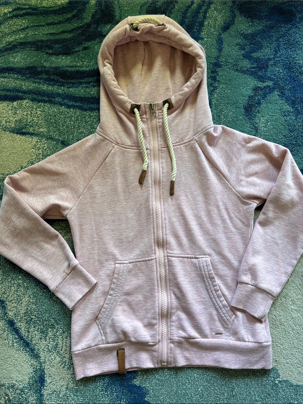Barbados Light Pink Zip-Up Hooded Sweatshirt w/ Leather Accents Women’s Large